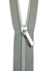 Grey #5 Nylon Nickel Coil Zippers: 3yds and 9 Pulls
