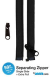 50" Separating Zipper + Extra Slide - Black