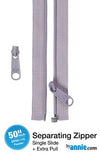 50" Separating Zipper + Extra Slide - Pewter