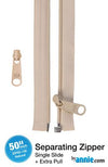 50" Separating Zipper + Extra Slide - Natural