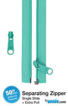 50" Separating Zipper + Extra Slide - Turquoise