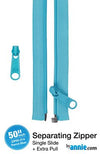 50" Separating Zipper + Extra Slide - Parrot Blue