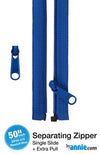50" Separating Zipper + Extra Slide - Blastoff Blue