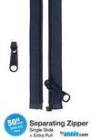 50" Separating Zipper + Extra Slide - Navy