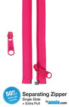 50" Separating Zipper + Extra Slide - Lipstick
