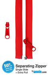 50" Separating Zipper + Extra Slide - Atom Red