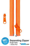 50" Separating Zipper + Extra Slide - Pumpkin